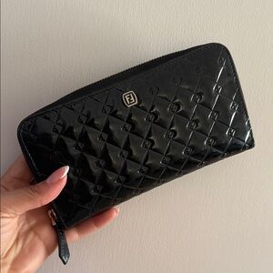 Fendi Black Patent Leather Fendilicious Zip Around Wallet